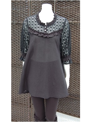 プリンチペッサ綿ローンの袖レースチュニックT